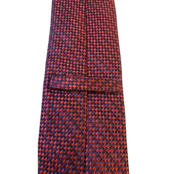 Saks Fifth Avenue Neck Tie Duo‎ Blue & Red Checker and Blue Solid 100% Silk - Picture 5 of 13